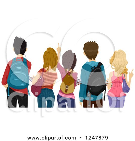 Clipart of a Rear View of High School Stuents Looking at Something - Royalty Free Vector Illustration by BNP Design Studio