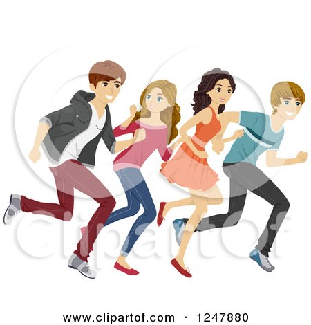 Clipart of Excited Teenagers Running - Royalty Free Vector Illustration by BNP Design Studio
