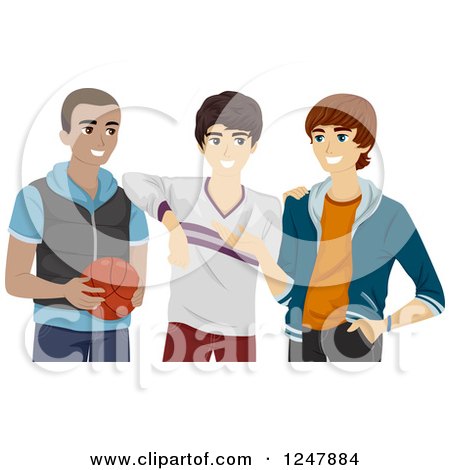 Clipart of a Teenage Guys Hanging out with a Basketball - Royalty Free Vector Illustration by BNP Design Studio