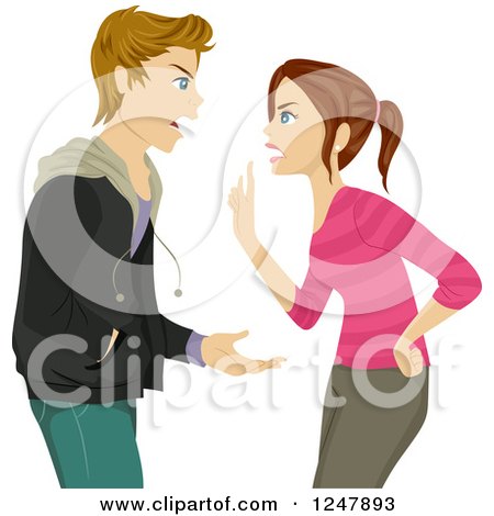 Clipart of a Teenage Couple or Brother and Sister Fighting - Royalty Free Vector Illustration by BNP Design Studio