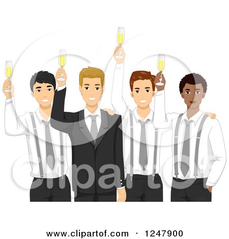 Clipart of a Groom and His Men Toasting with Champagne - Royalty Free Vector Illustration by BNP Design Studio