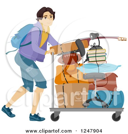 Clipart of a Male College Guy Moving His Items on a Cart - Royalty Free Vector Illustration by BNP Design Studio