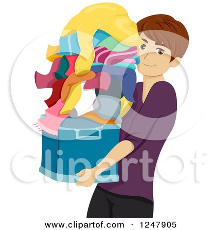 Clipart of a Male College Guy Carrying His Laundry - Royalty Free Vector Illustration by BNP Design Studio