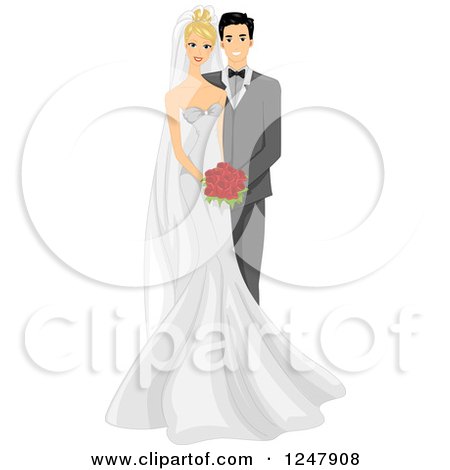 Clipart of a Happy Bride and Groom Posing for a Picture - Royalty Free Vector Illustration by BNP Design Studio