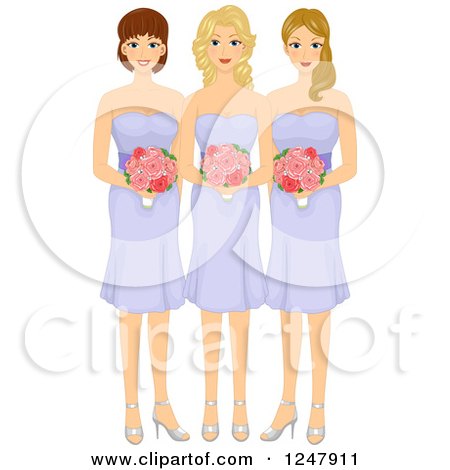 Clipart of a Beautiful Bridesmaids in Purple Dresses - Royalty Free Vector Illustration by BNP Design Studio