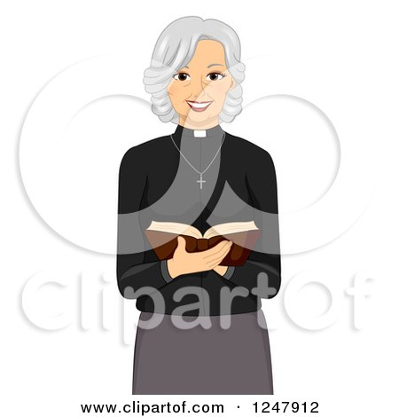 Clipart of a Female Priest Reading a Bible - Royalty Free Vector Illustration by BNP Design Studio