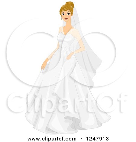 Clipart of a Blond Bride Smiling in Her Dress - Royalty Free Vector Illustration by BNP Design Studio