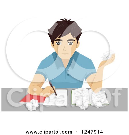 Clipart of a Teenage Guy Crumpling His Homework - Royalty Free Vector Illustration by BNP Design Studio