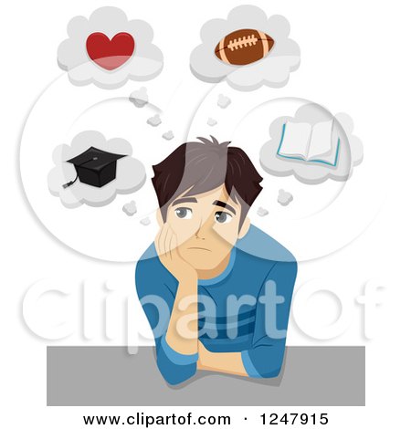 Clipart of a Teenage Guy Thinking About Life - Royalty Free Vector Illustration by BNP Design Studio