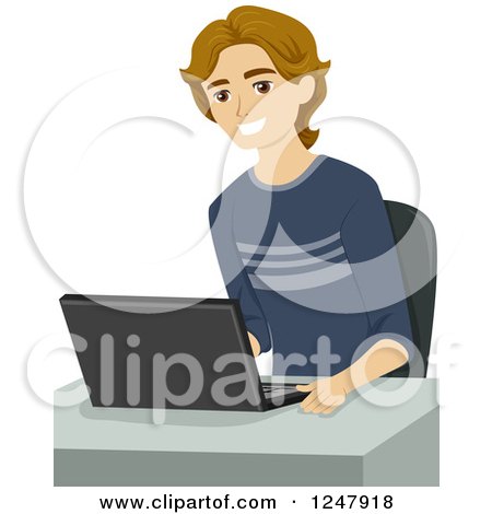 Clipart of a Happy College Guy Using a Laptop - Royalty Free Vector Illustration by BNP Design Studio