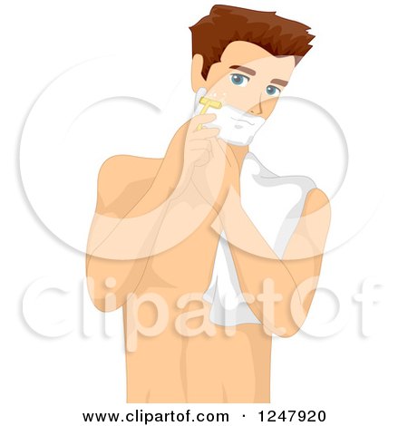 Clipart of a Young Man Shaving His Face - Royalty Free Vector Illustration by BNP Design Studio