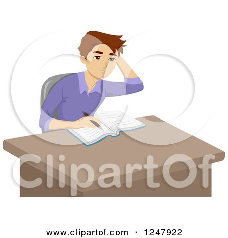 Clipart of a Teenage Guy Having a Hard Time with His Homework - Royalty Free Vector Illustration by BNP Design Studio