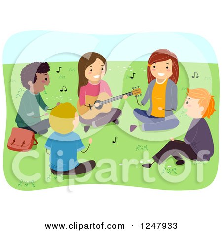 Clipart of Teenagers Singing in a Park - Royalty Free Vector Illustration by BNP Design Studio