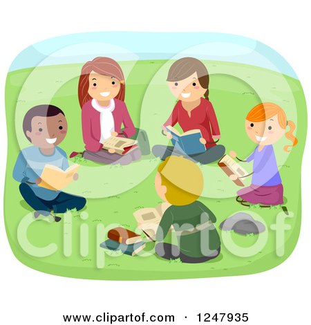 Clipart of Teenage Students Reading Books in a Park - Royalty Free Vector Illustration by BNP Design Studio