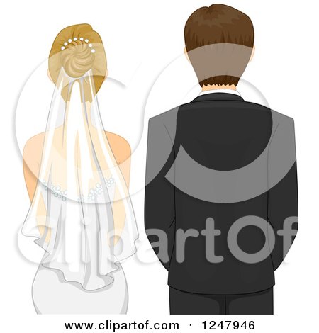Clipart of a Rear View of a Caucasian Wedding Couple at Their Ceremony - Royalty Free Vector Illustration by BNP Design Studio