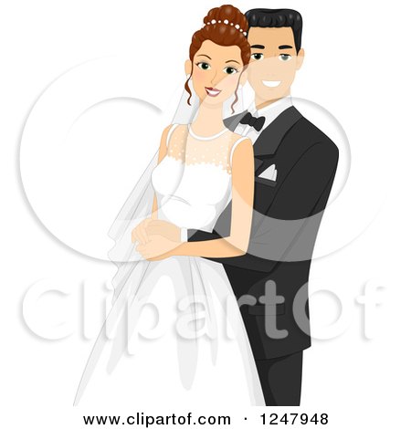 Clipart of a Happy Bride and Groom Posing for a Photograph - Royalty Free Vector Illustration by BNP Design Studio