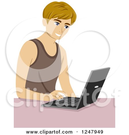 Clipart of a Young Man Typing on a Laptop - Royalty Free Vector Illustration by BNP Design Studio
