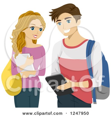 Clipart of a Teenage Couple Using a Tablet Computer - Royalty Free Vector Illustration by BNP Design Studio