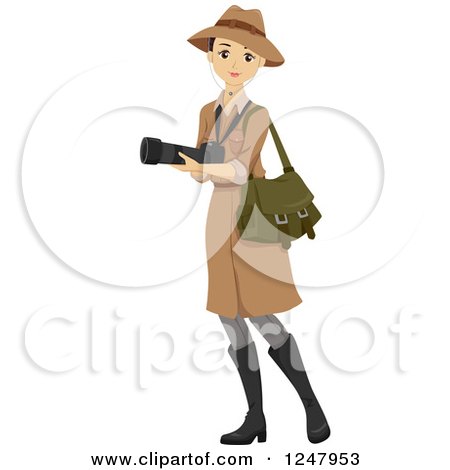 Clipart of a Young Safari Woman Carrying a Camera - Royalty Free Vector Illustration by BNP Design Studio