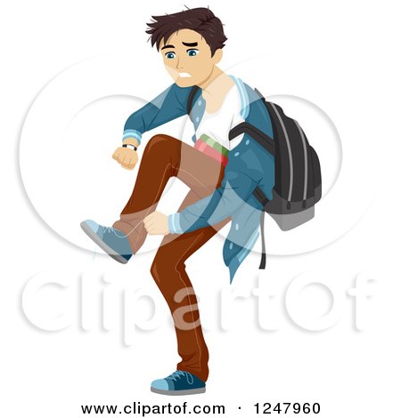 Clipart of a Teenage Guy Running Late to School - Royalty Free Vector Illustration by BNP Design Studio