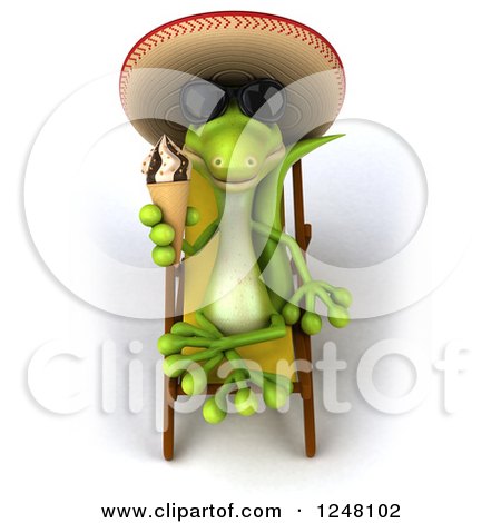 Clipart Of A 3d Mexican Gecko In Sunglasses Holding An Ice