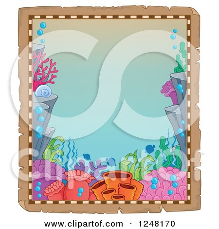 Clipart of an Aged Parchment Page with a Coral Reef - Royalty Free Vector Illustration by visekart