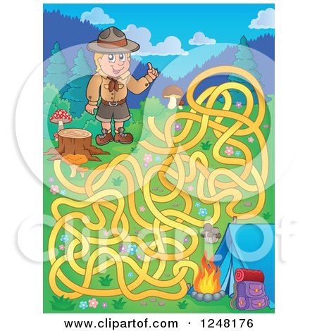 Clipart of a Camping Scout Boy Maze - Royalty Free Vector Illustration by visekart