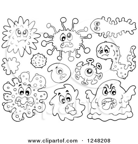 Clipart of Black and White Germs and Monsters - Royalty Free Vector Illustration by visekart