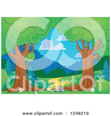 Clipart of a Path Through Mature Trees - Royalty Free Vector Illustration by visekart
