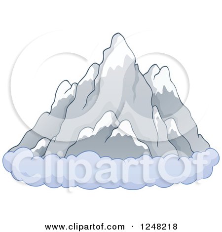 Clipart of a Ring of Clouds at the Base of Mountains - Royalty Free Vector Illustration by visekart