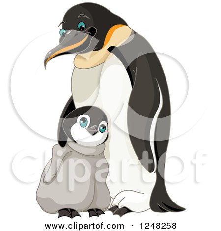 Clipart of a Father and Cute Baby Penguin - Royalty Free Vector Illustration by Pushkin