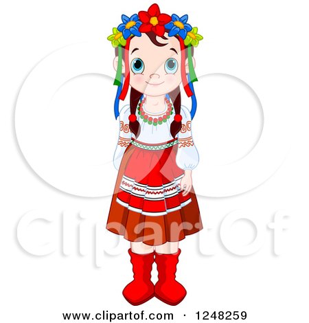 Clipart of a Cute Ukrainian Girl in Traditional Dress - Royalty Free Vector Illustration by Pushkin