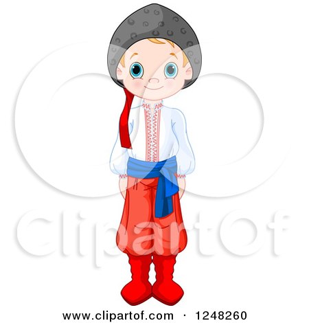 Clipart of a Cute Ukrainian Boy in Traditional Dress - Royalty Free Vector Illustration by Pushkin