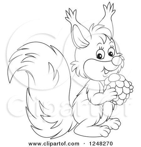 Clipart of a Black and White Cute Squirrel Holding a Nut - Royalty Free Vector Illustration by Alex Bannykh