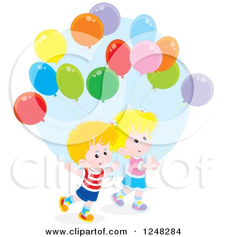 Clipart of Children with Party Balloons - Royalty Free Vector Illustration by Alex Bannykh