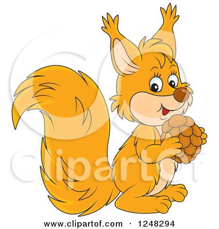 Clipart of a Cute Squirrel Holding a Nut - Royalty Free Vector Illustration by Alex Bannykh