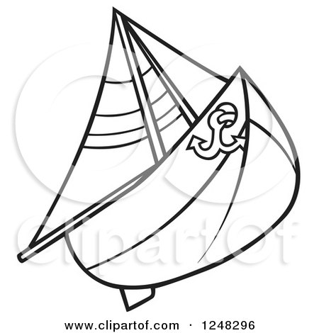 Clipart of a Black and White Sail Boat - Royalty Free Vector Illustration by dero