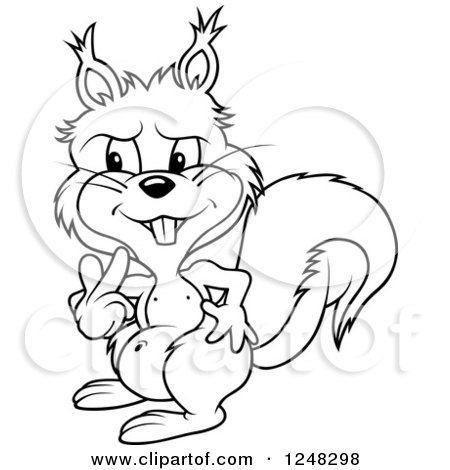 Clipart of a Black and White Skeptical Squirrel - Royalty Free Vector Illustration by dero
