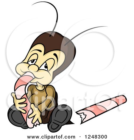 Clipart of a Cricket Eating Candy - Royalty Free Vector Illustration by dero