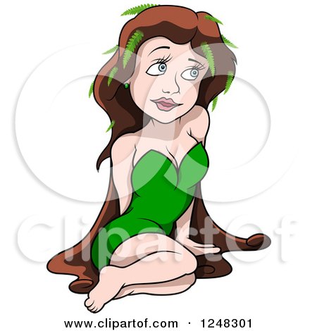Clipart of a Forest Fairy Sitting and Wearing Leaves in Her Hair - Royalty Free Vector Illustration by dero