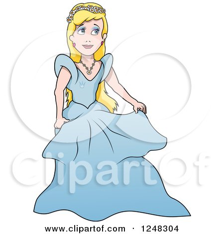 Clipart of a Blond Princess in a Blue Gown - Royalty Free Vector Illustration by dero
