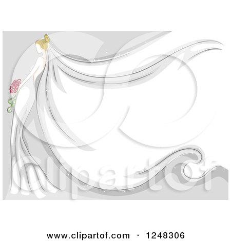 Clipart of a Blond Bride with a Long Veil for Text Space - Royalty Free Vector Illustration by BNP Design Studio