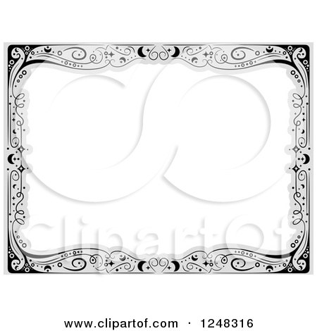 Clipart of a Gray and Black Curly Moon and Stars Border Around White Text Space - Royalty Free Vector Illustration by BNP Design Studio