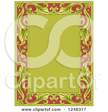 Clipart of a Vintage Floral Frame in Green and Red - Royalty Free Vector Illustration by BNP Design Studio