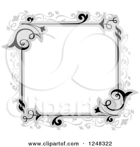 Clipart of a Grayscale Floral Vine Filigree Border - Royalty Free Vector Illustration by BNP Design Studio
