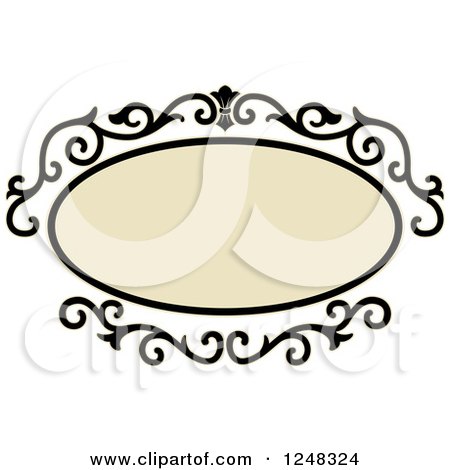 Clipart of a Tan Oval Frame with Swirls - Royalty Free Vector Illustration by BNP Design Studio
