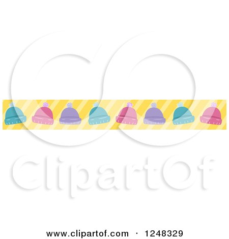 Clipart of a Border of Baby Hats over Yellow Stripes - Royalty Free Vector Illustration by BNP Design Studio