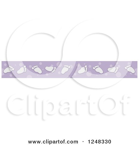 Clipart of a Border of Baby Feet over Purple Dots - Royalty Free Vector Illustration by BNP Design Studio