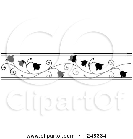 Clipart of a Black and White Floral Bell Flowers Border - Royalty Free Vector Illustration by BNP Design Studio