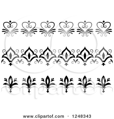 Clipart of Vintage Black and White Floral Heart Borders - Royalty Free Vector Illustration by BNP Design Studio